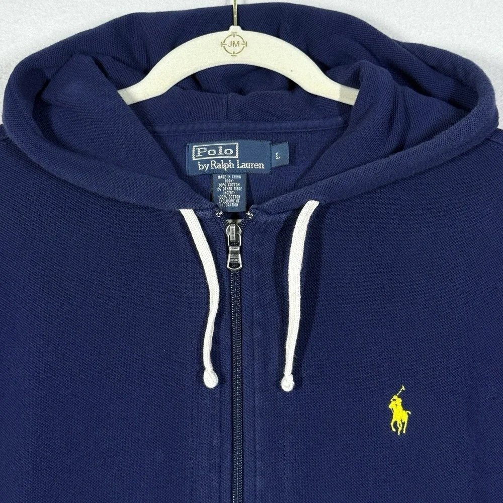 Vintage Polo Ralph Lauren Jacket Mens Large Full Zip Hoodie Pique Knit Pony Logo